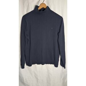 Tommy Hilfiger Womens Mock Neck Sweater Sz XL Logo Navy Classic Basic Minimalist